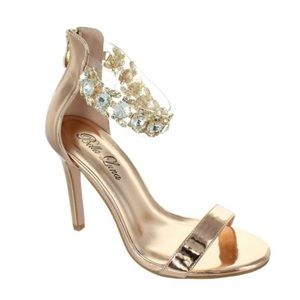 Rose Gold Sandal Clear Ankle Rhinestone Bling Heel
